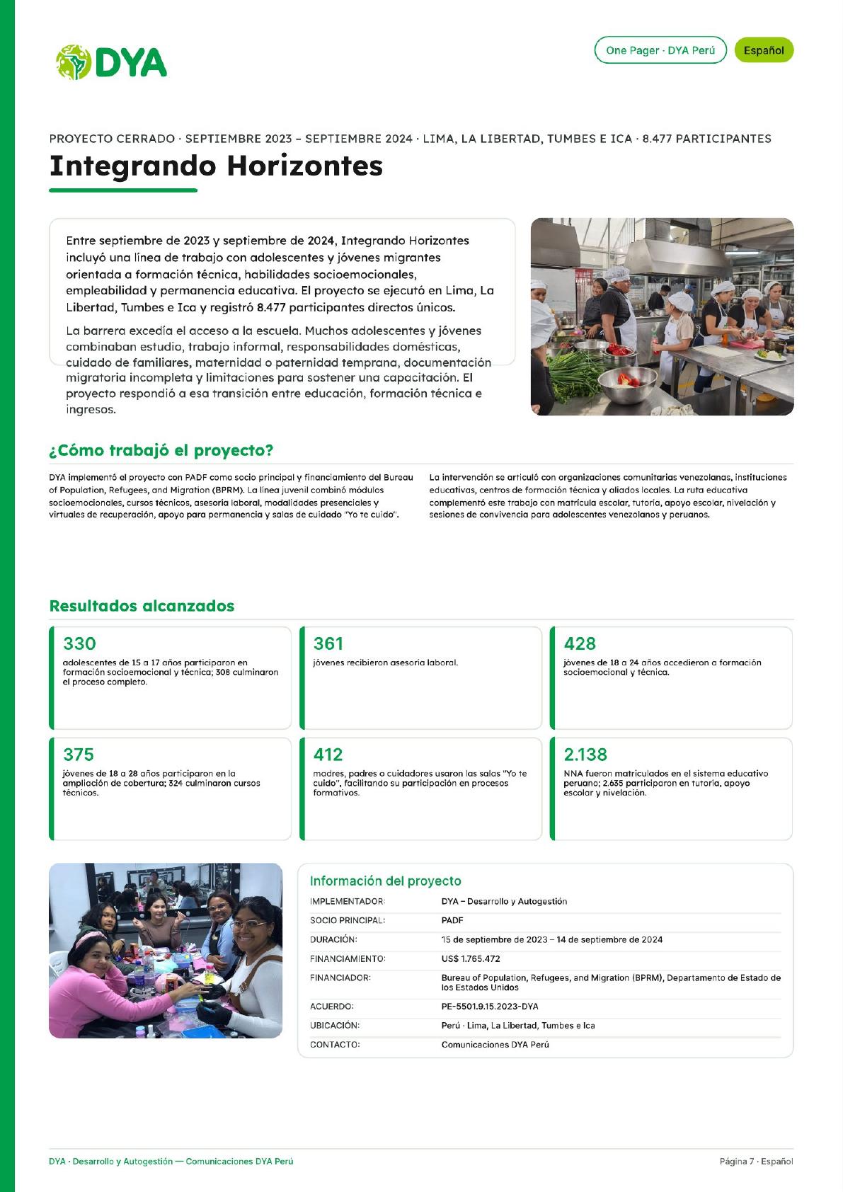 DYA Peru one-pagers: projects and evidence